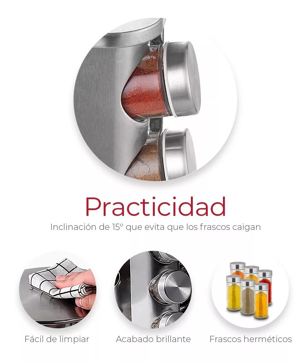 Especiero Giratorio, 20 Tarros Vidrio Organizador de Especias y Condimentos