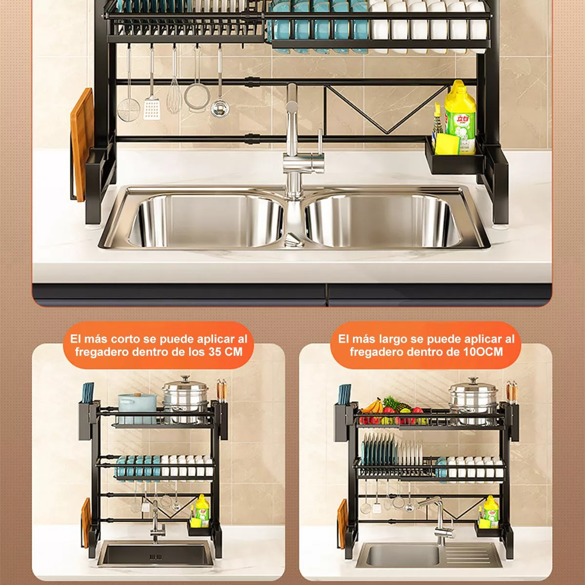 Escurridores Trastes Fregadero De Cocina Ajustable 2 Capas