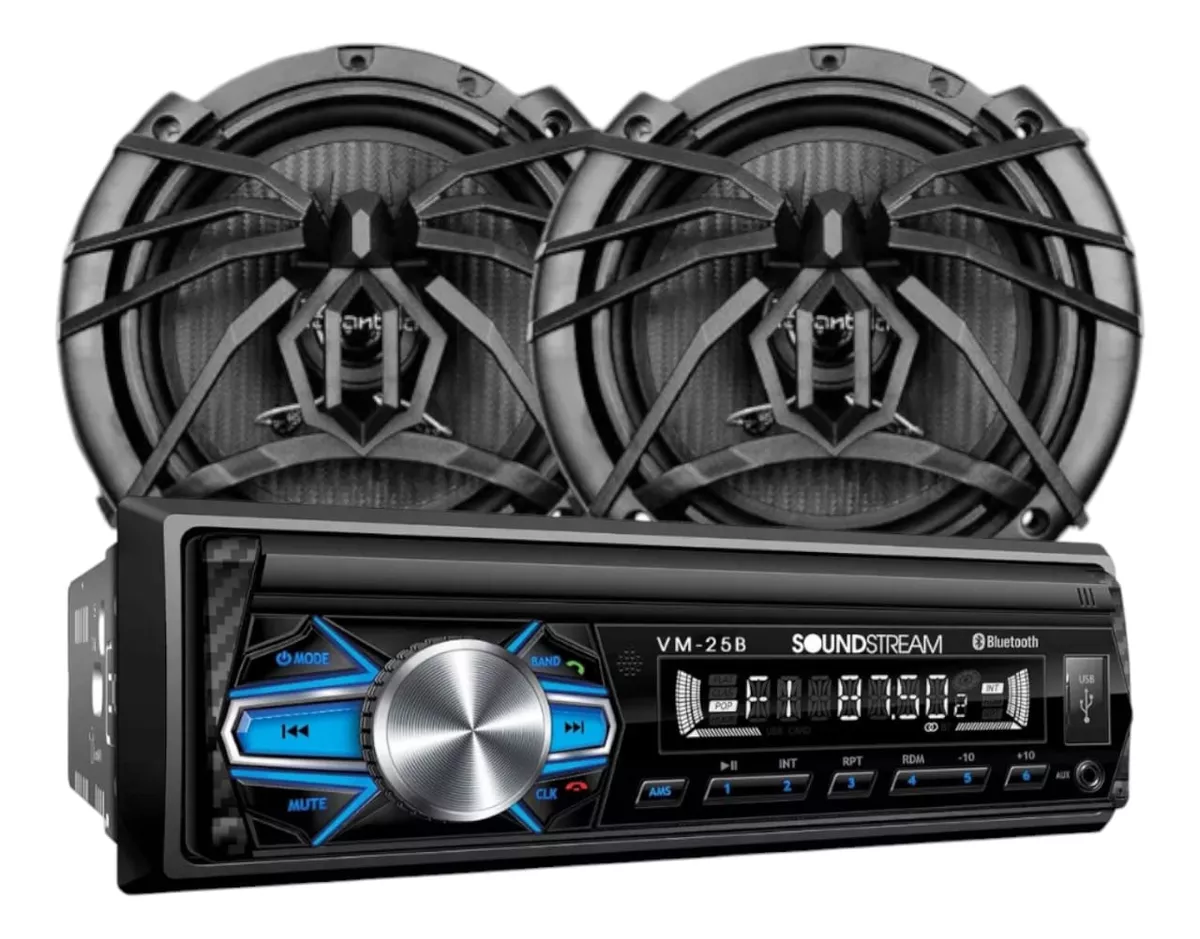 Kit Auto Estéreo Carbon-323 Steelpro+bocinas 6.5 Soundstream
