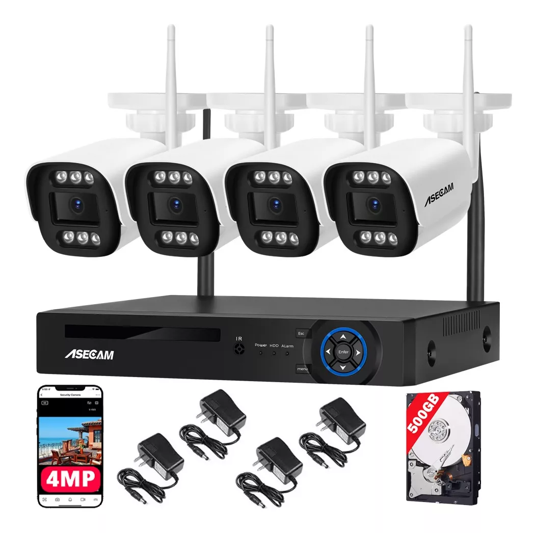 Kit Videovigilancia 4 Camaras De Seguridad Wifi 4mp Nvr Cctv