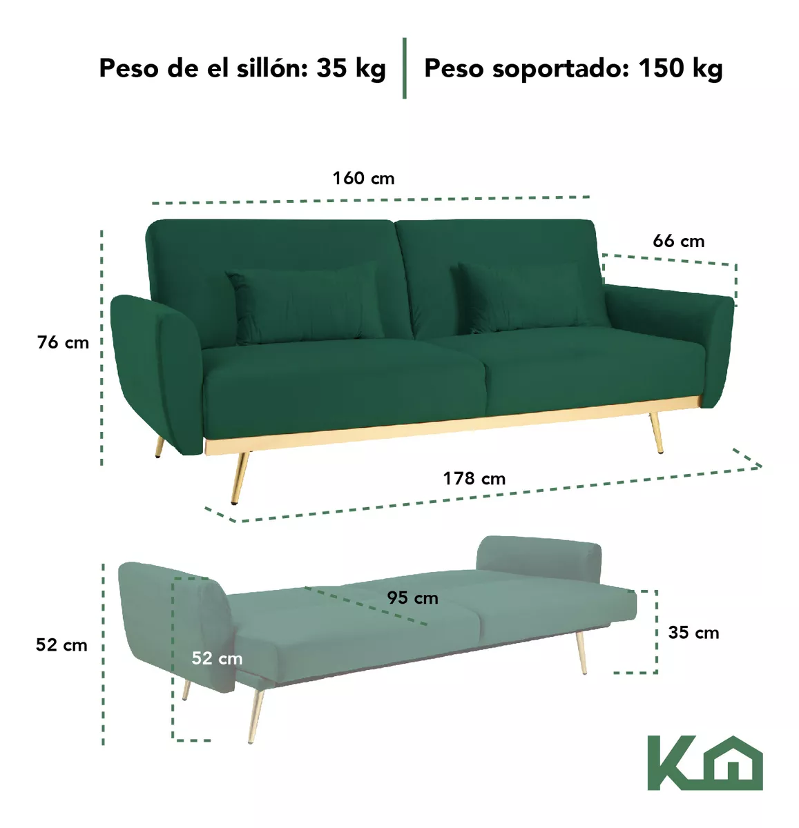 Sofá Cama Silla Sillón Plegable Sala Moderna Velvet + Cojín