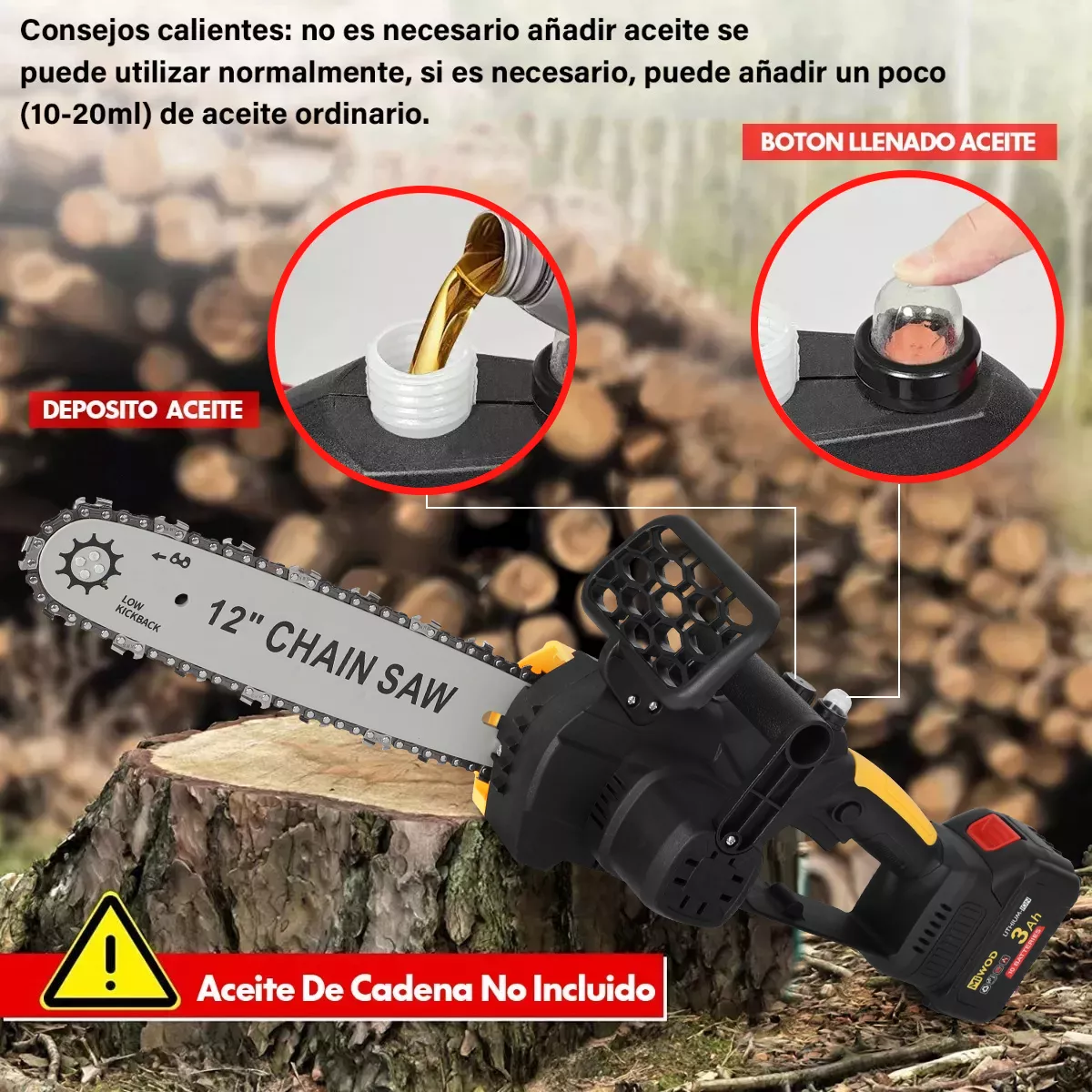 Motosierra Eléctrica Portátil Inalámbrica Dos Baterías 12 In