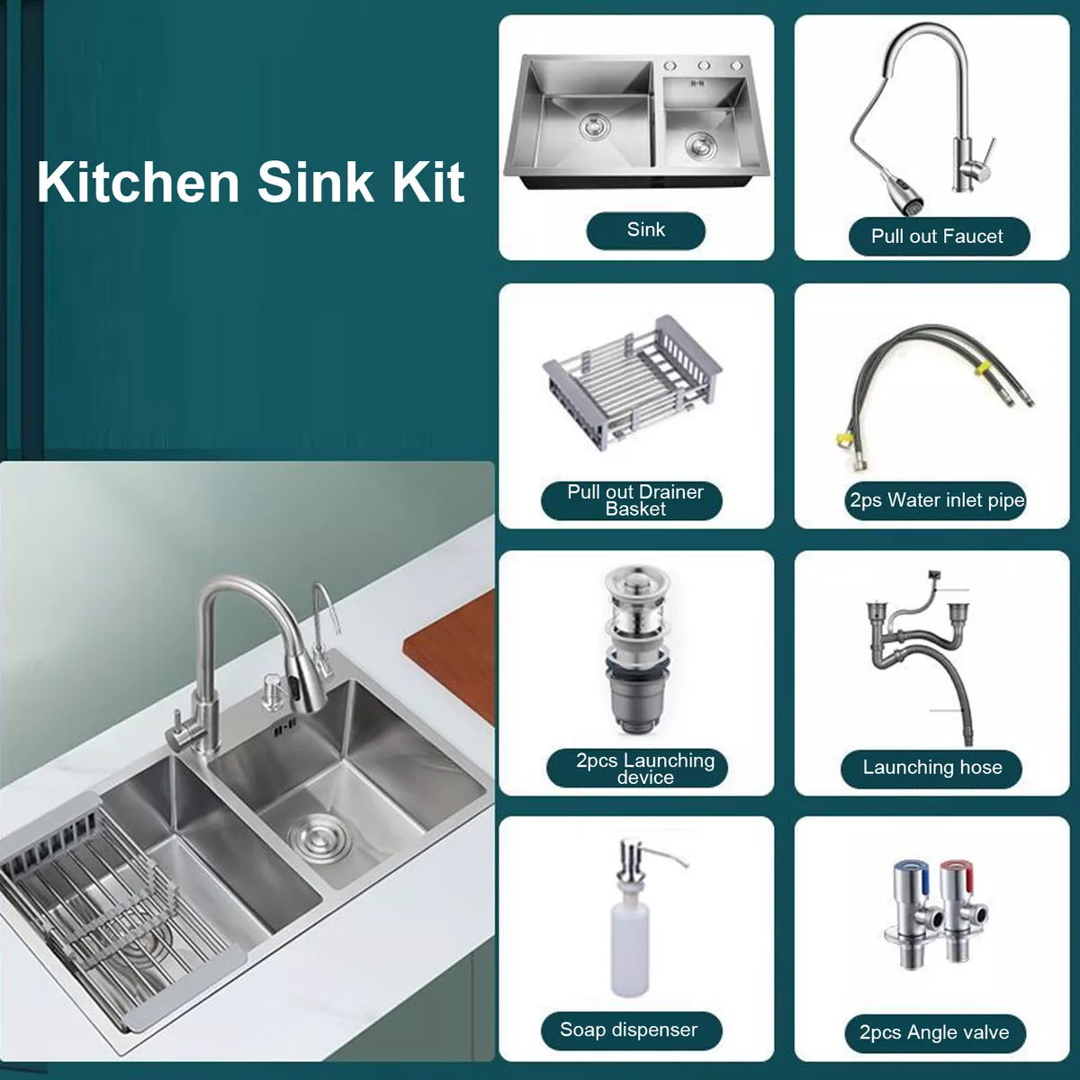 Kit De Fregadero De Acero Inoxidable 304 Con Escurridor75x40