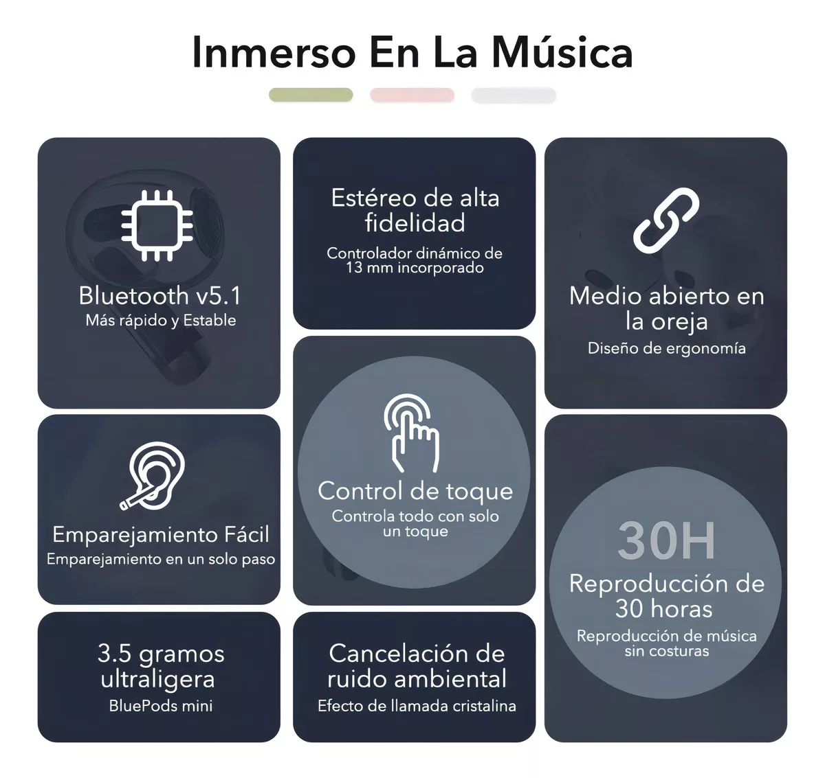 Auricular in-ear gamer inalámbrico Fitpolo Bluepods Mini 1 rosa con luz LED