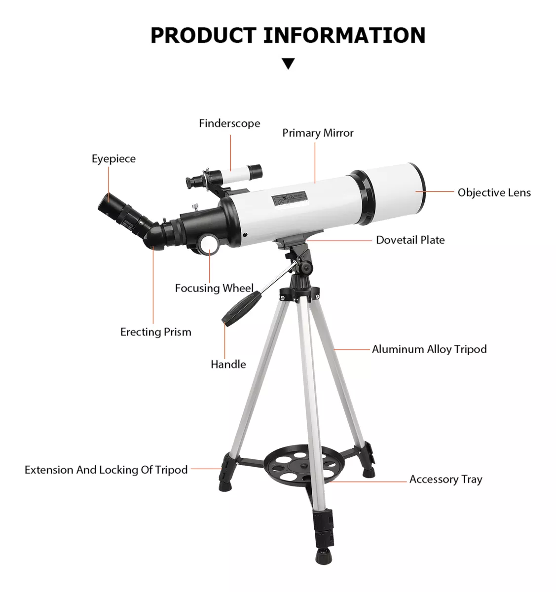 Telescopio Astronómico 70mm Apertura 500mm Portátil