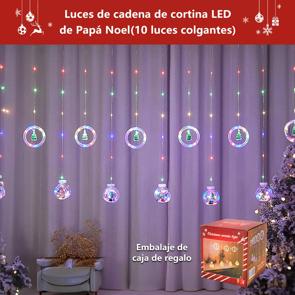 Serie De Luces Navideñas Led Cm-top Cascada De Esfera Decoración 3m 8 Modos Rgb Impermeable Y Resistente 10 Luces Blancas Colgantes