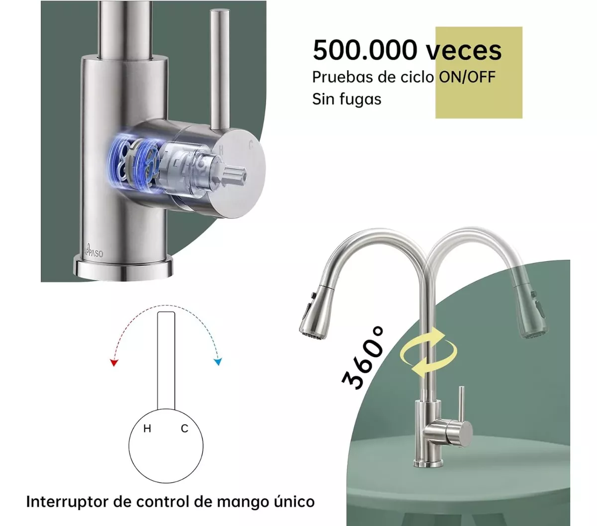 Grifo Monomando Fregadero Llave Mezcladora Tarja Cocina 360