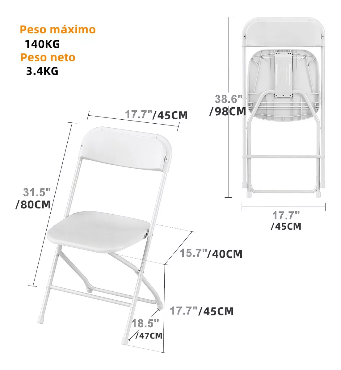 Sillas Plegable 10pc Plástico Negro Para Fiestas Y Reuniones