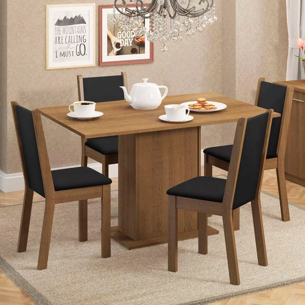 Juego Comedor con Mesa Rectangular Madesa Talita y 4 Sillas Color Marrón/Negro