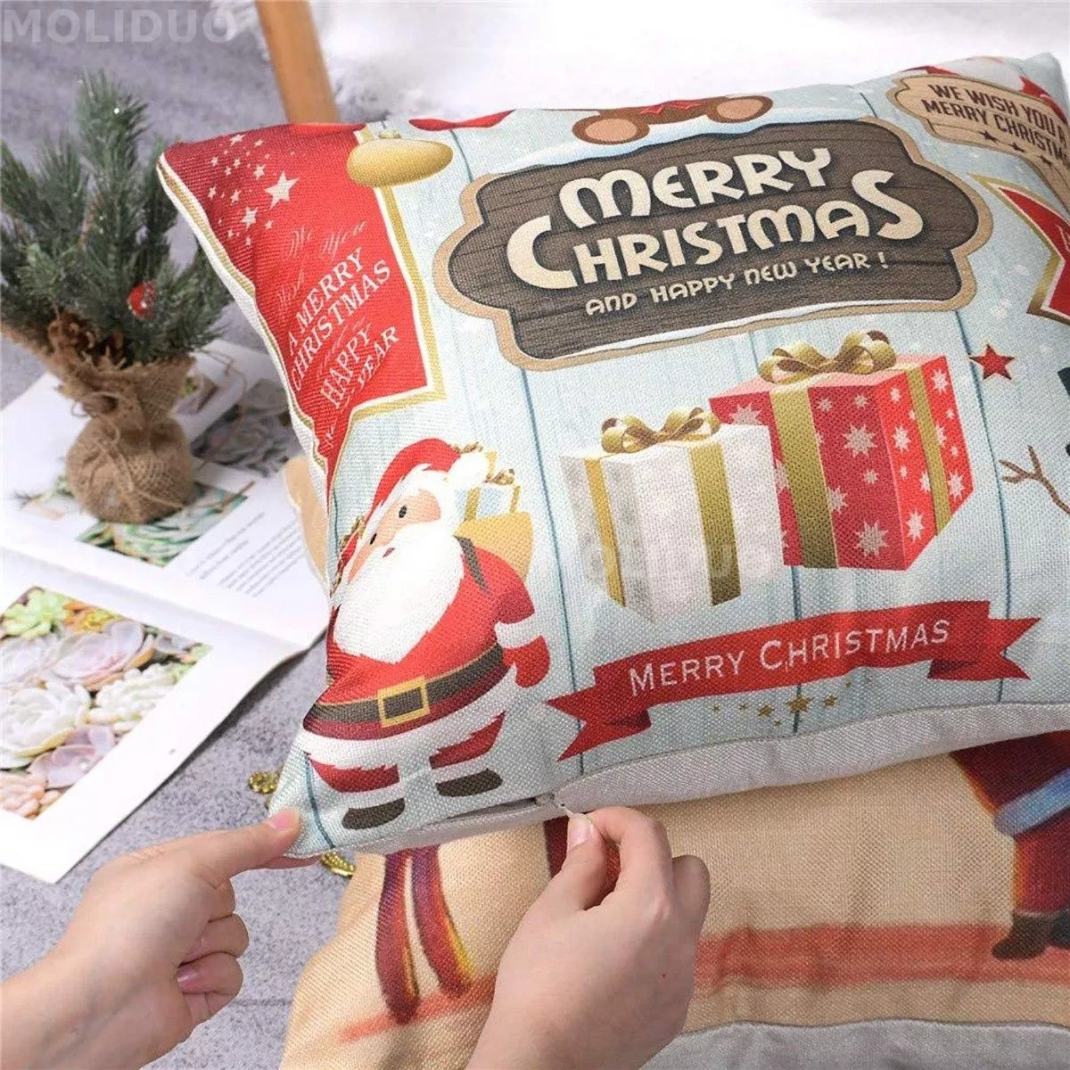 6 Fundas Navideñas Cojines Decorativos Fundas Almohadas Lino