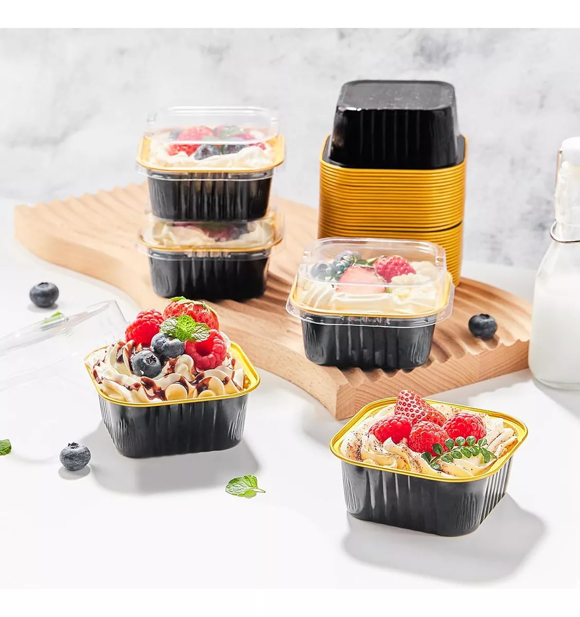 50 Molde De Aluminio Desechable Pastel Para Hornear Con Tapa