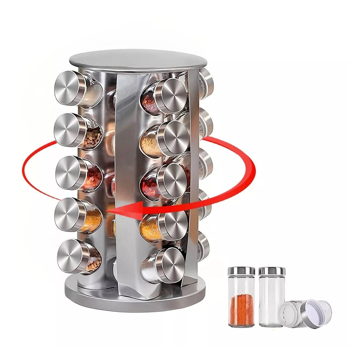 Especiero Giratorio, 20 Tarros Vidrio Organizador de Especias y Condimentos