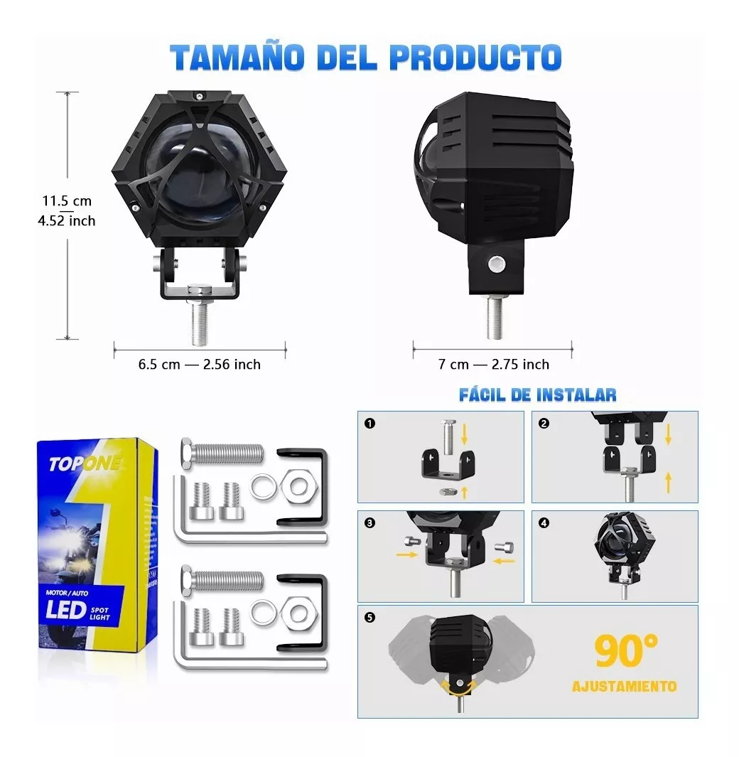 2pcs Faros Auxiliares Lupa 120w Para Auto Moto Con Estrobo