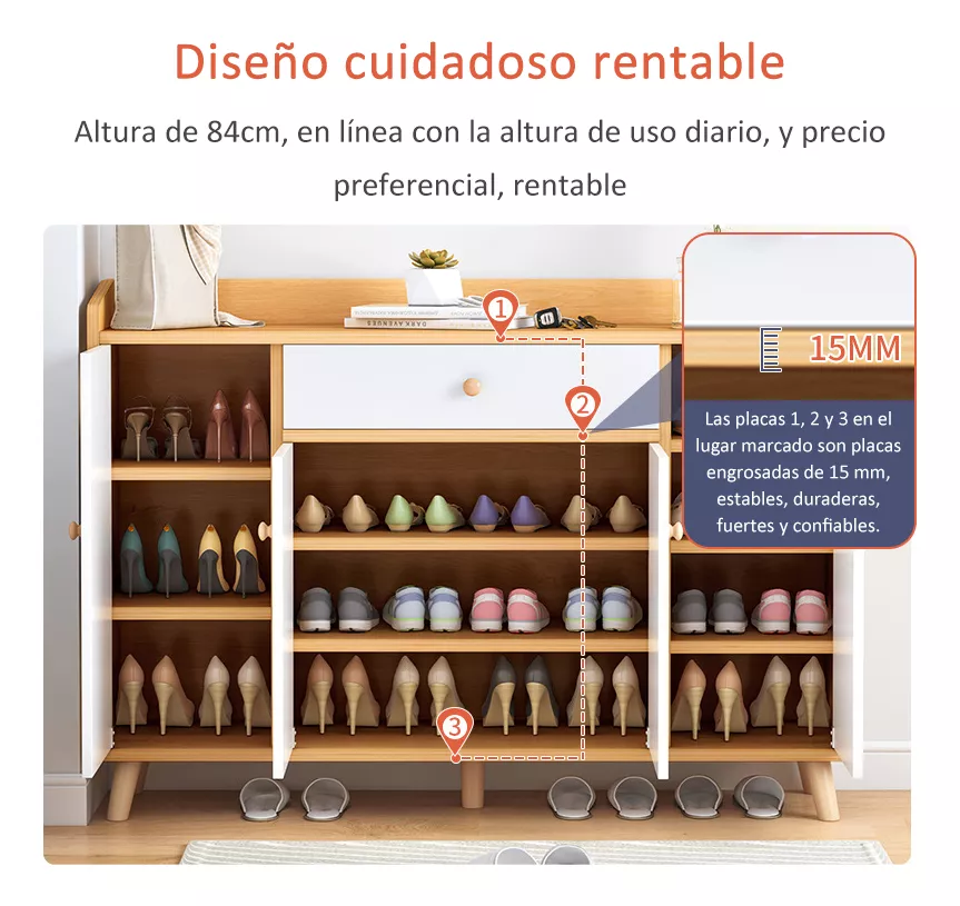 Organizador Muebles De Zapatero De Madera Con 4puertas 120cm