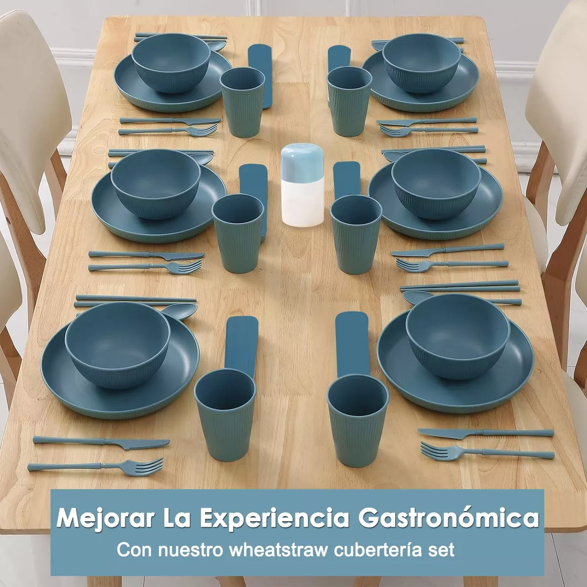 Juego De Vajilla De Paja De Trigo 56 Piezas Reutilizable