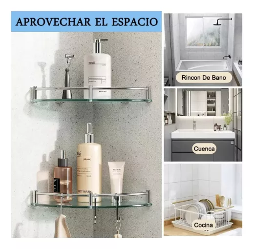 Vmingo Repisa Esquinero Baño Organizador Vidrio Estante Pared 4pz