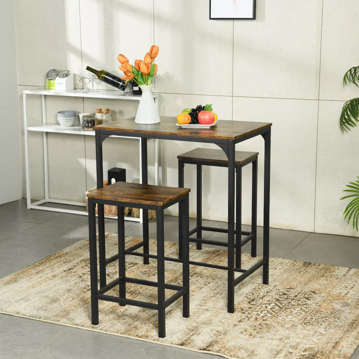 Gomyhome Juego De Comedor 2 Sillas Rectangular 80cm Marrón