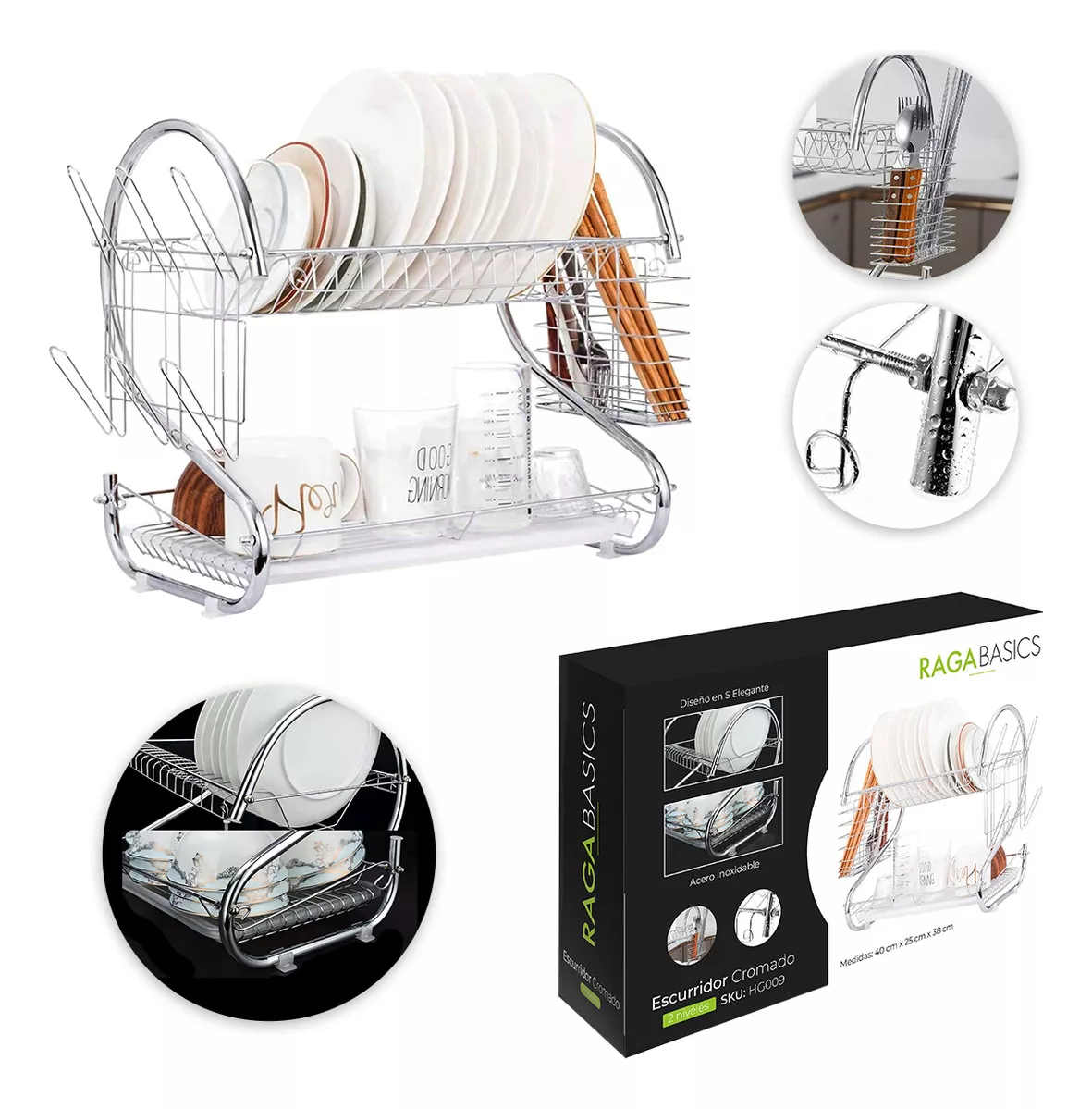 Escurridor De Cubiertos De Cocina Trastes Cromado Moderno