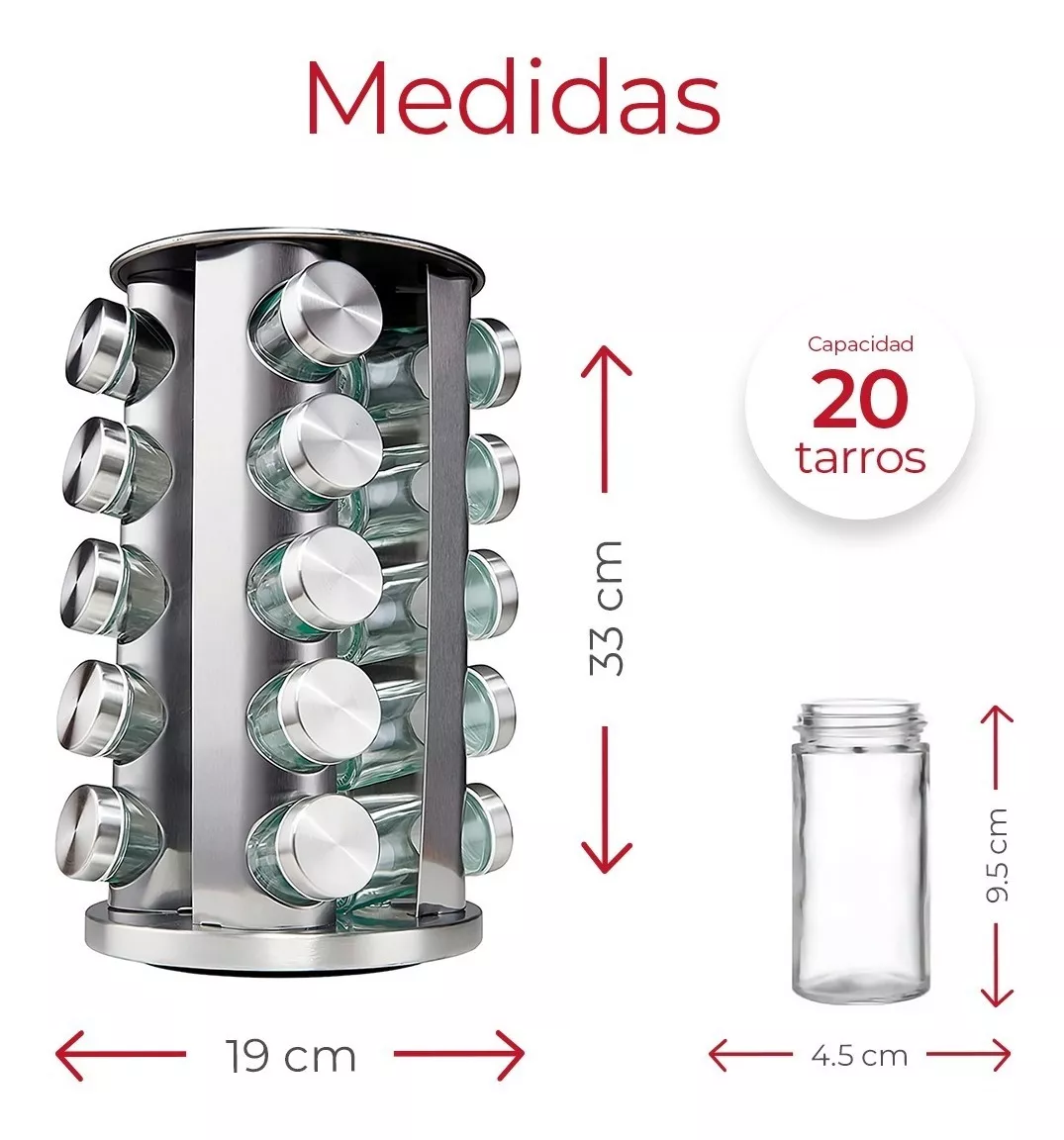 Especiero Giratorio, 20 Tarros Vidrio Organizador de Especias y Condimentos