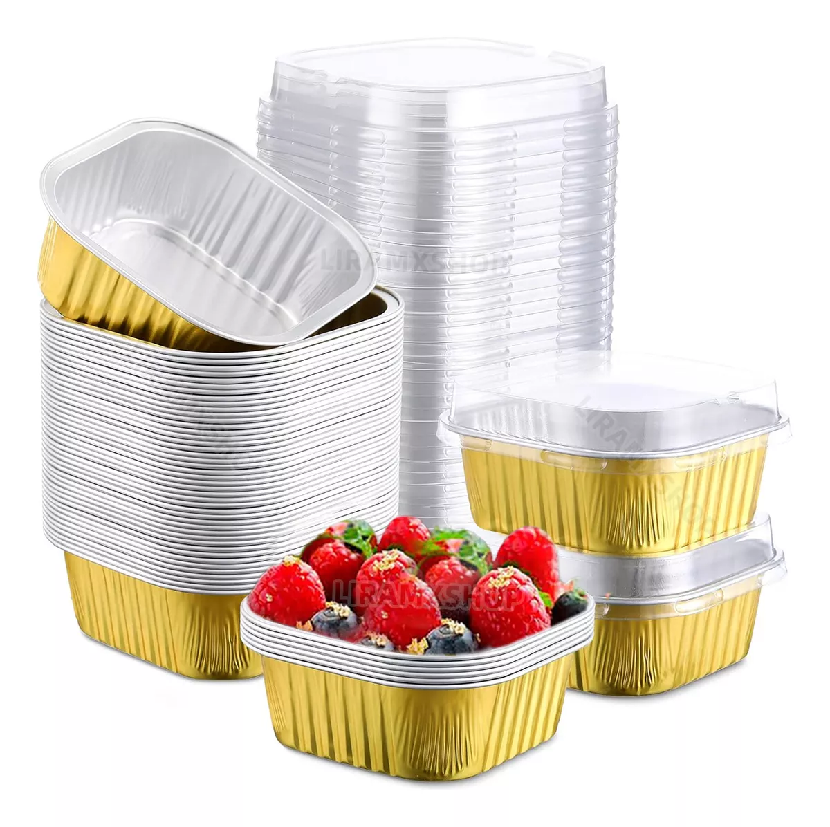 50 Molde De Aluminio Desechable Pastel Para Hornear Con Tapa