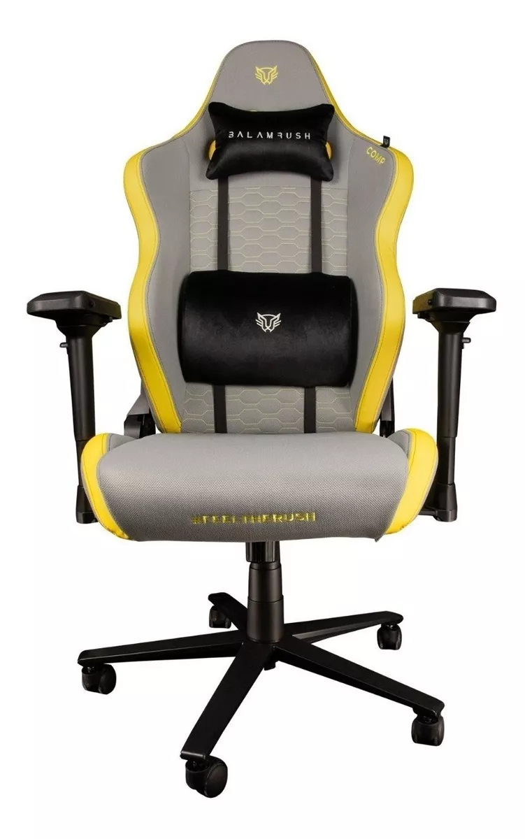 Silla de escritorio Balam Rush Thunder Comp gamer ergonómica  gris y amarilla y negra con tapizado de tela