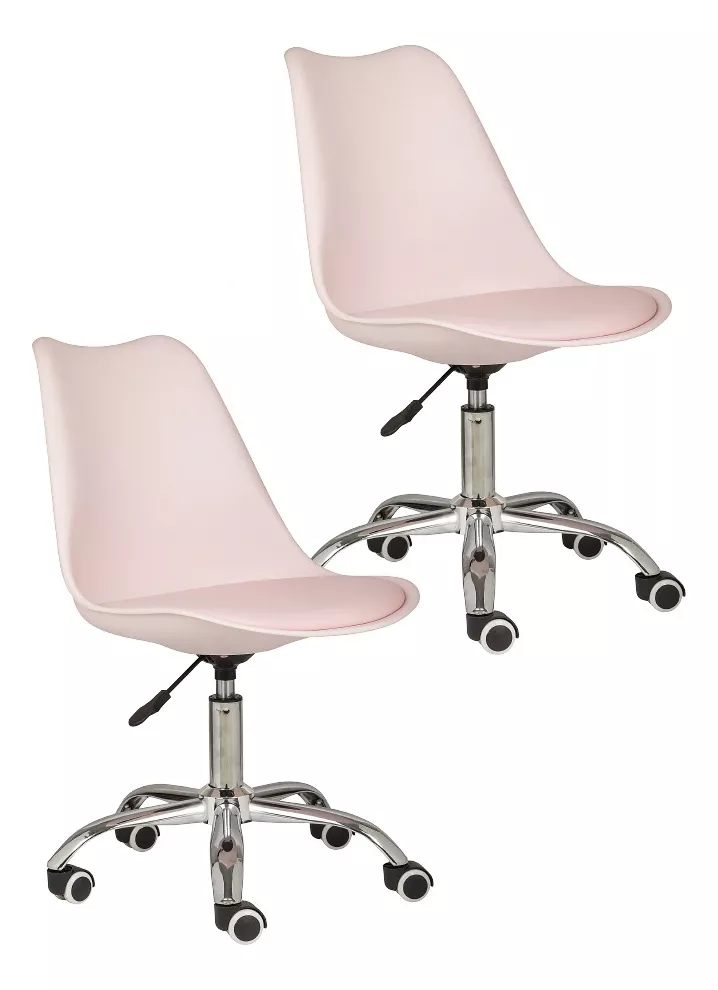 Set 2 Pieza Silla Estilo Eames Holly De Oficina Color Rosa