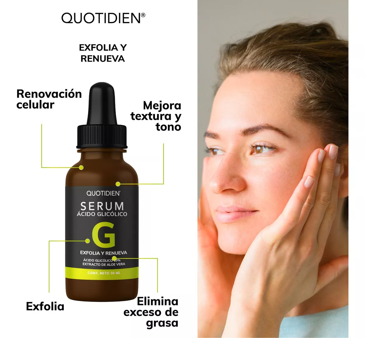 Kit Limpiador Facial + Tonico Facial + Serum Vitamina C + Suero Acido Hialuronico + Serum Niacinamida + Suero Ácido Glicolico + Gel Contorno De Ojos Quotidien Kit Hidratacion Facial - Paquete