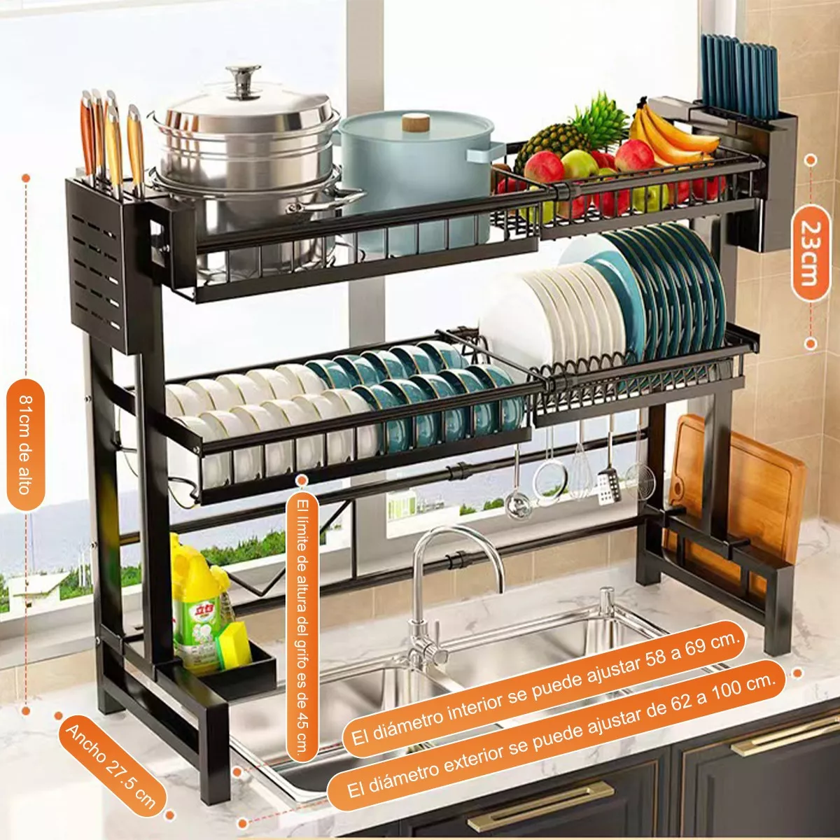 Escurridores Trastes Fregadero De Cocina Ajustable 2 Capas