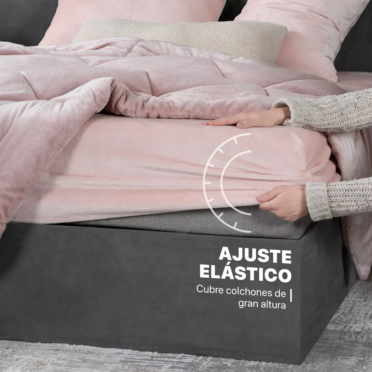 Set Edredón Invernal Matrimonial Esquimal + Fundas De Almohada + Sábana De Cajón, Rosa-rosa Claro