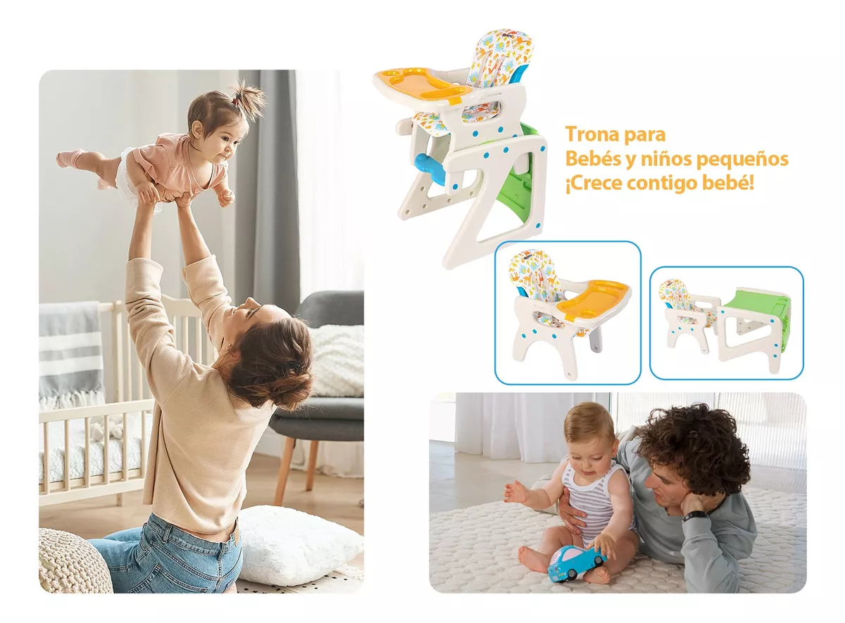 Sejoy Silla Comer Bebé Gy01-gree Plegable 3 En 1 Ajustable