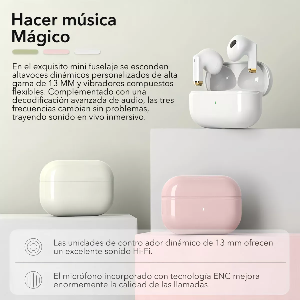 Auricular in-ear gamer inalámbrico Fitpolo Bluepods Mini 1 rosa con luz LED