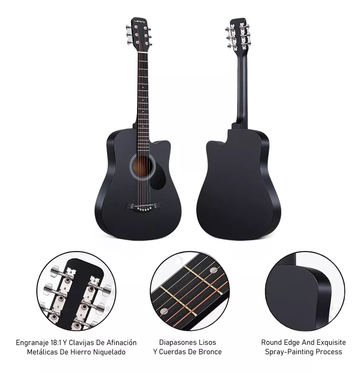 Guitarra Acústica Clasica De 38 Inch,con Funda  Y Accesorios