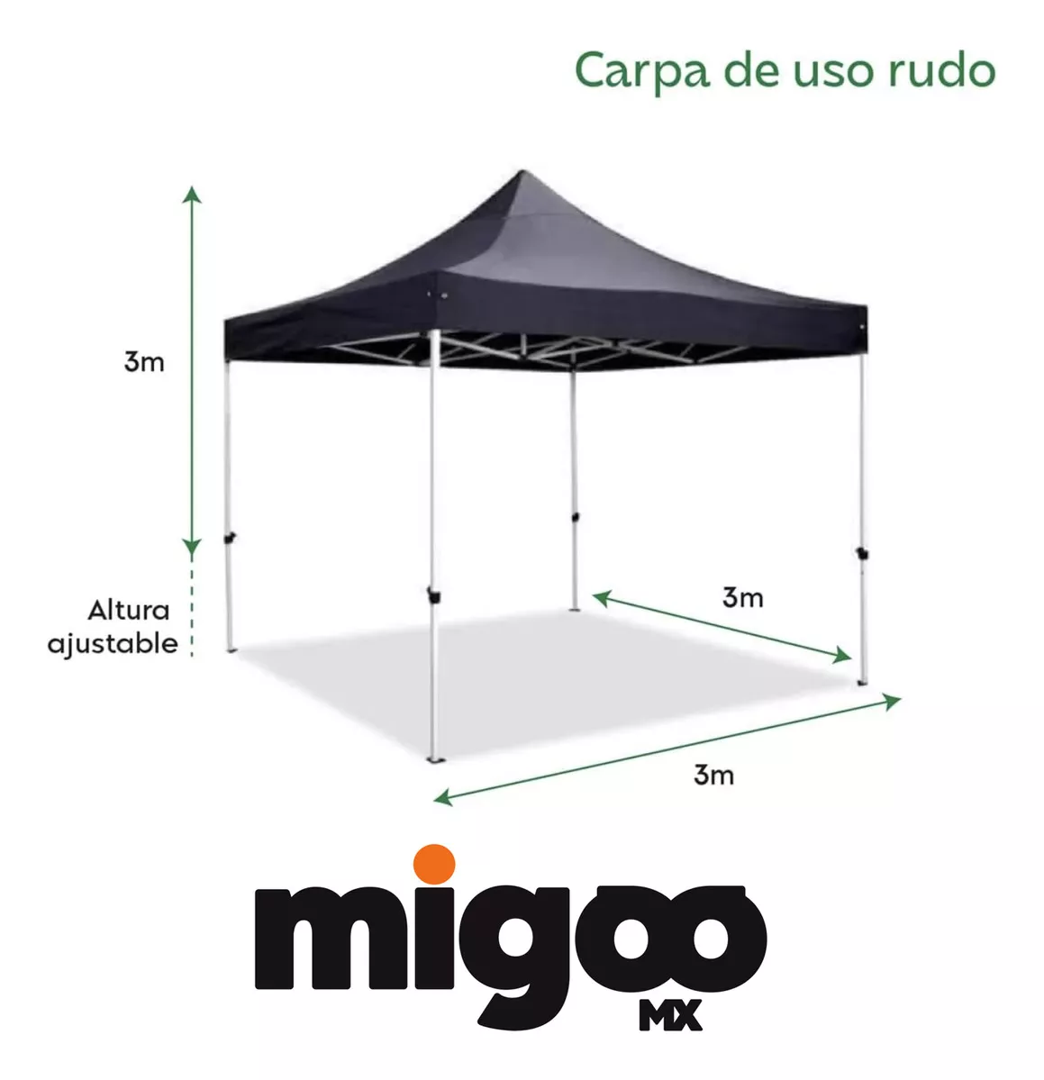 Carpa Toldo Plegable Migoo 3x3 Impermeable Y Reforzado Uso Rudo con Ganchos para Anclaje Toldo color Negro