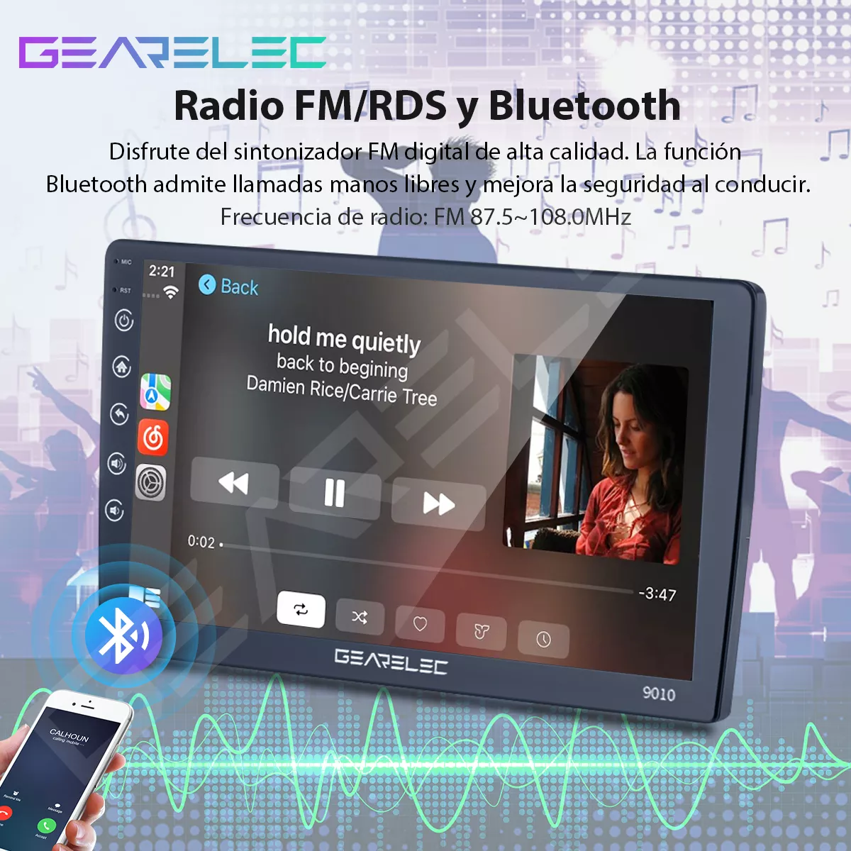 Gearelec Autoestéreo Pantalla 10 Pulgadas Inalámbrico Carplay Android Auto 4+32g Wifi Gps Con Cámara