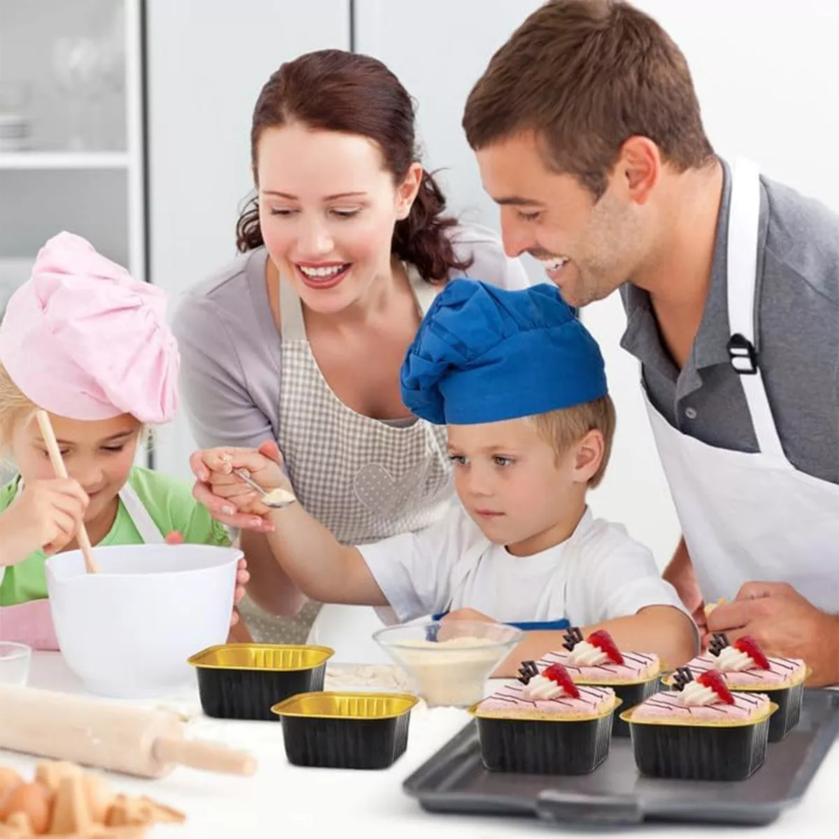 50 Molde De Aluminio Desechable Pastel Para Hornear Con Tapa