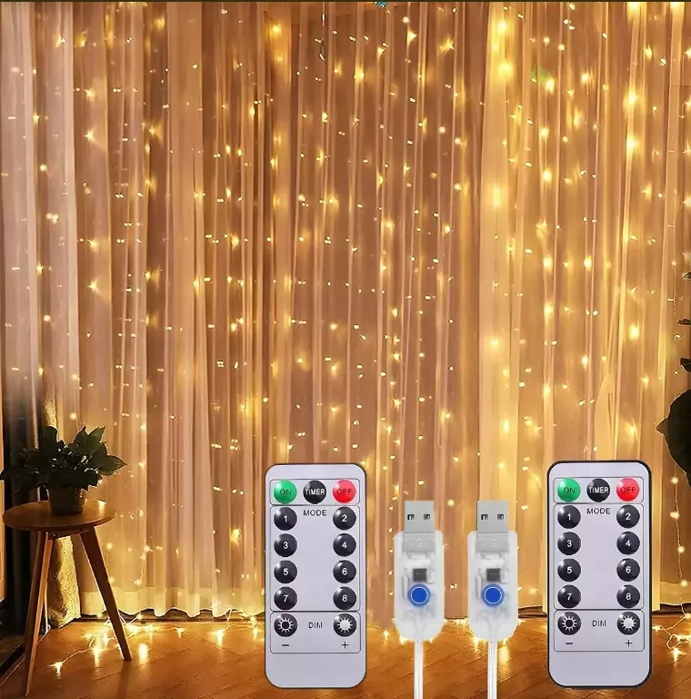 2 Piezas Cortinas Serie Luces Usb 3x3m 300 Led Decorativas
