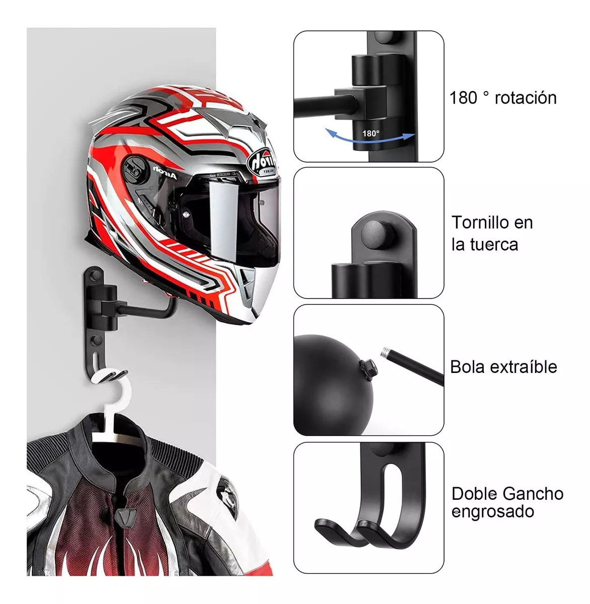 Soporte Casco Motocicleta Y Bicicleta, Rotación 180 Grados
