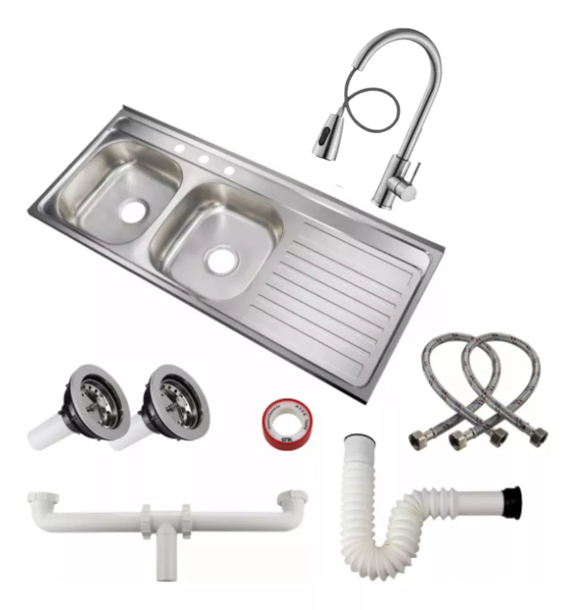 Fregadero Tarja Tina Doble Con Escurridor Acer Inox Kit Prem Color Gris