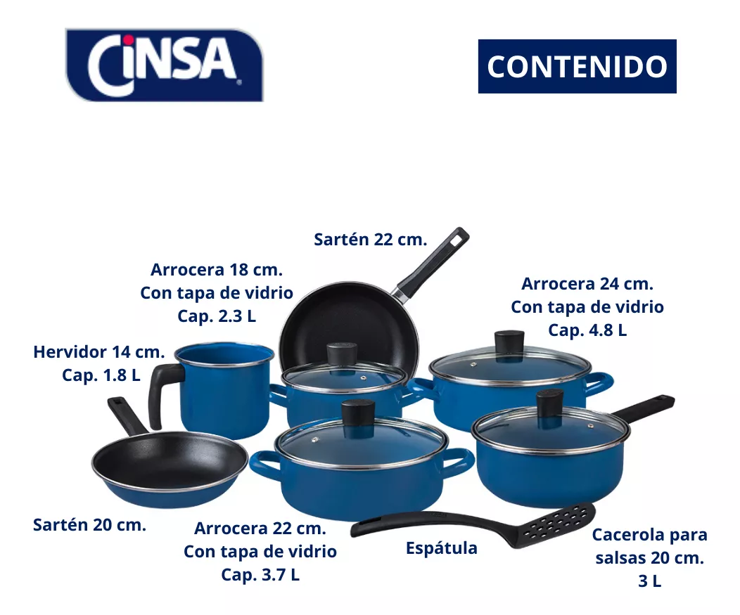 Bateria de Cocina Clásica de Peltre 12 Piezas Cinsa Austria Azul
