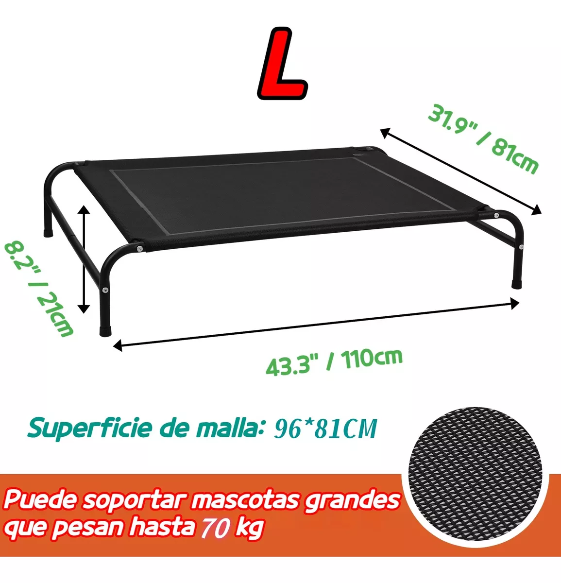 Cama Elevada Para Perros Refuerzo Para Mascotas Grandes L