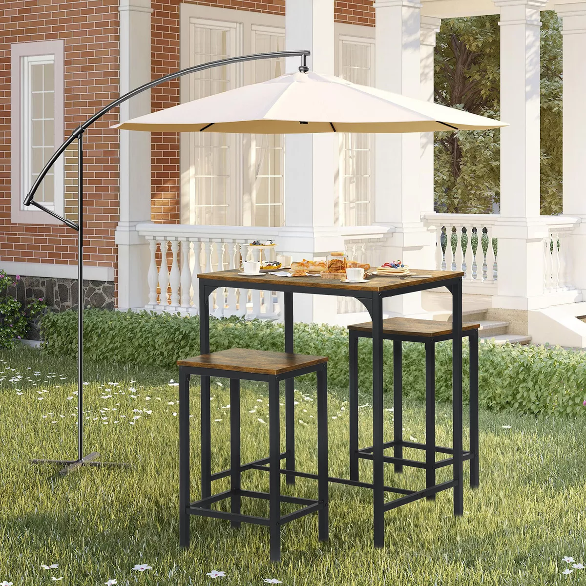 Gomyhome Juego De Comedor 2 Sillas Rectangular 80cm Marrón