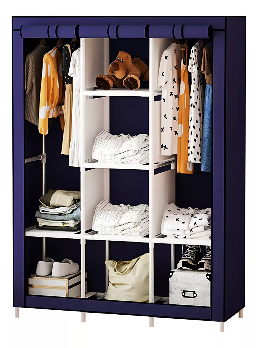 Ropero Rack Closet Armable Closet De Metal Muebles Para Ropa Color Azul Marino