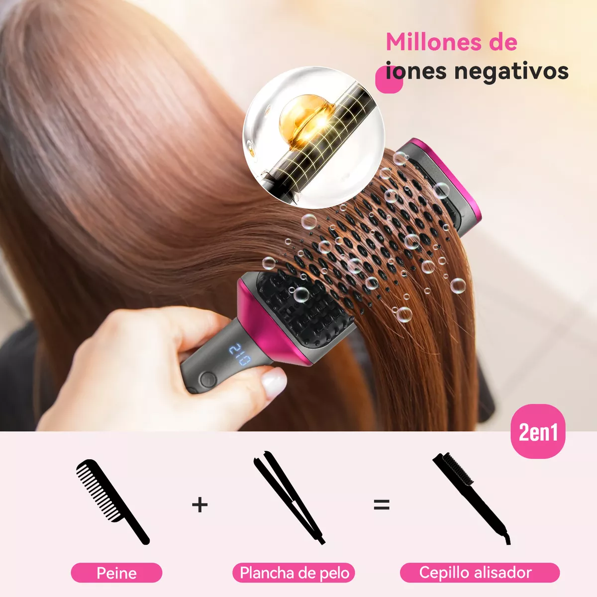 Cepillo Alaciador Electrico Cabello Alisador Iones 14 Modos