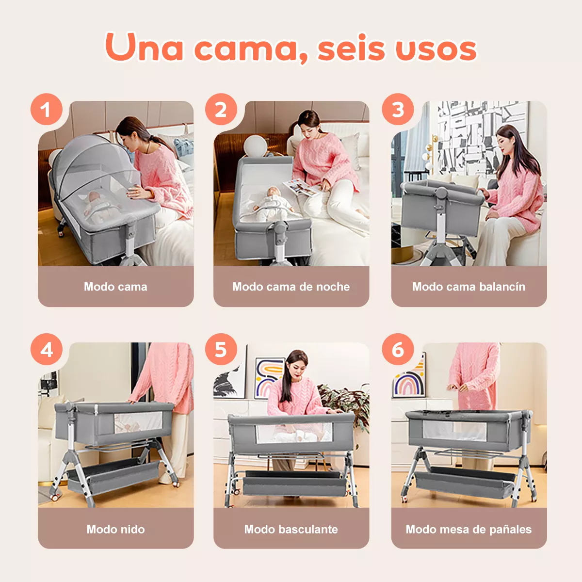 Cuna Corral Para Bebes Cama Altura Regulable Con Mosquitero