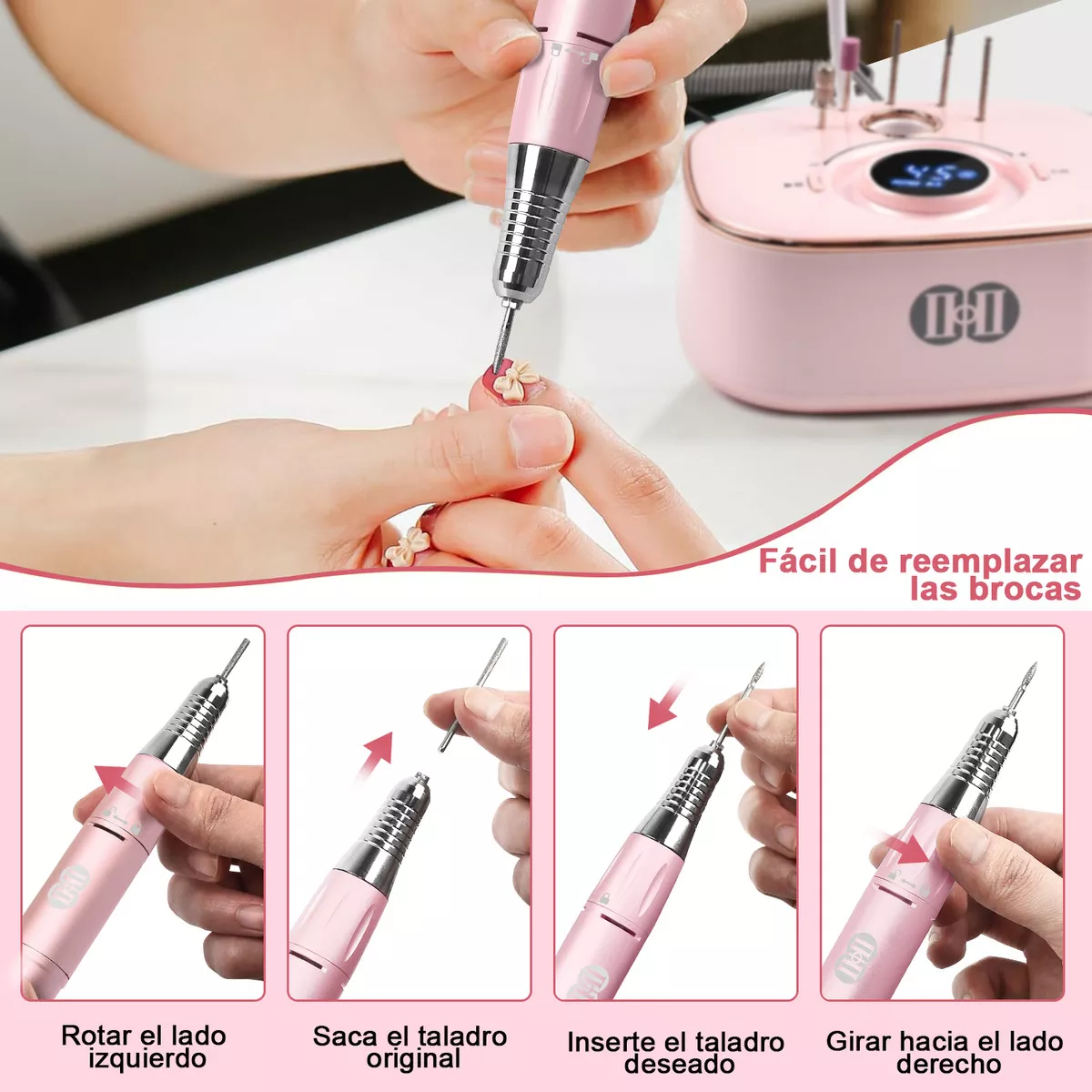 Ciicii Pulidor Esmeril Taladro De Uñas Profesional 45000rpm, Taladro De Uñas Eléctrico Con Led Para Técnicos De Uñas Profesionales O Principiantes