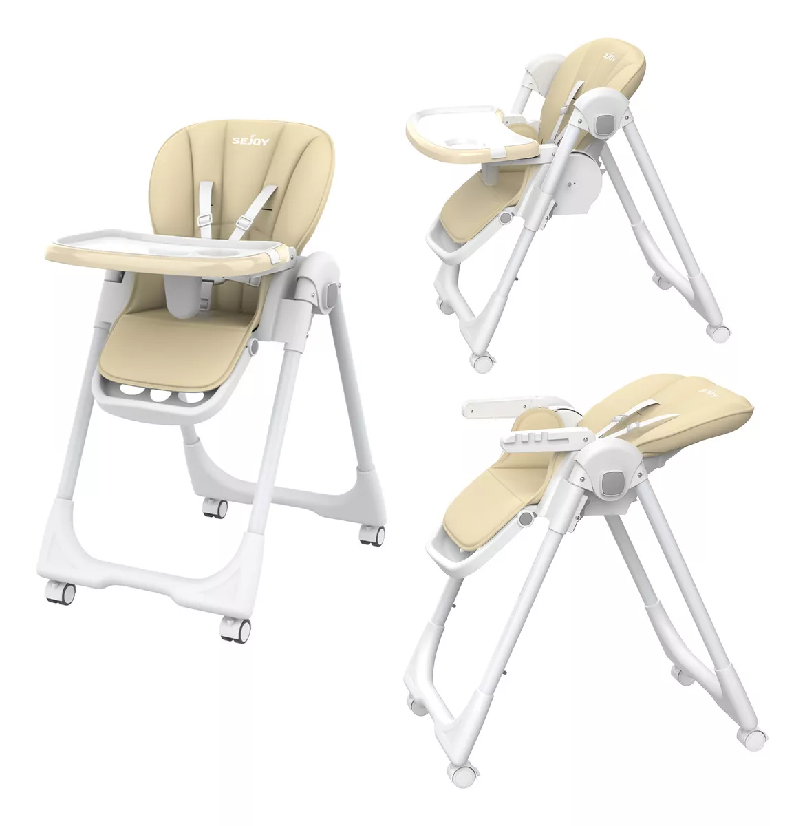 Sejoy GY02 Silla Periquera Para Comer De Bebe Alta Plegable Ajustable Con Ruedas 1-3 Años Color Verde