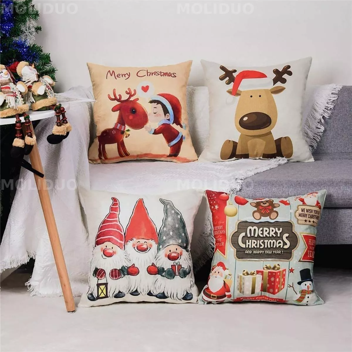 6 Fundas Navideñas Cojines Decorativos Fundas Almohadas Lino