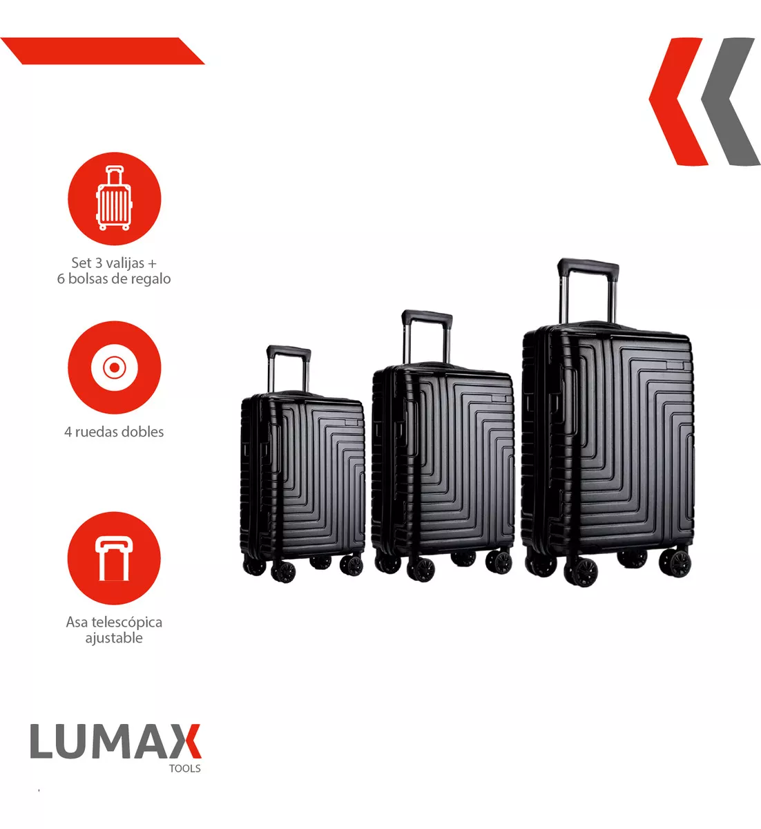 Set De 3 Maletas De Viaje Resistentes 4 Ruedas Con Obsequio Color Negro