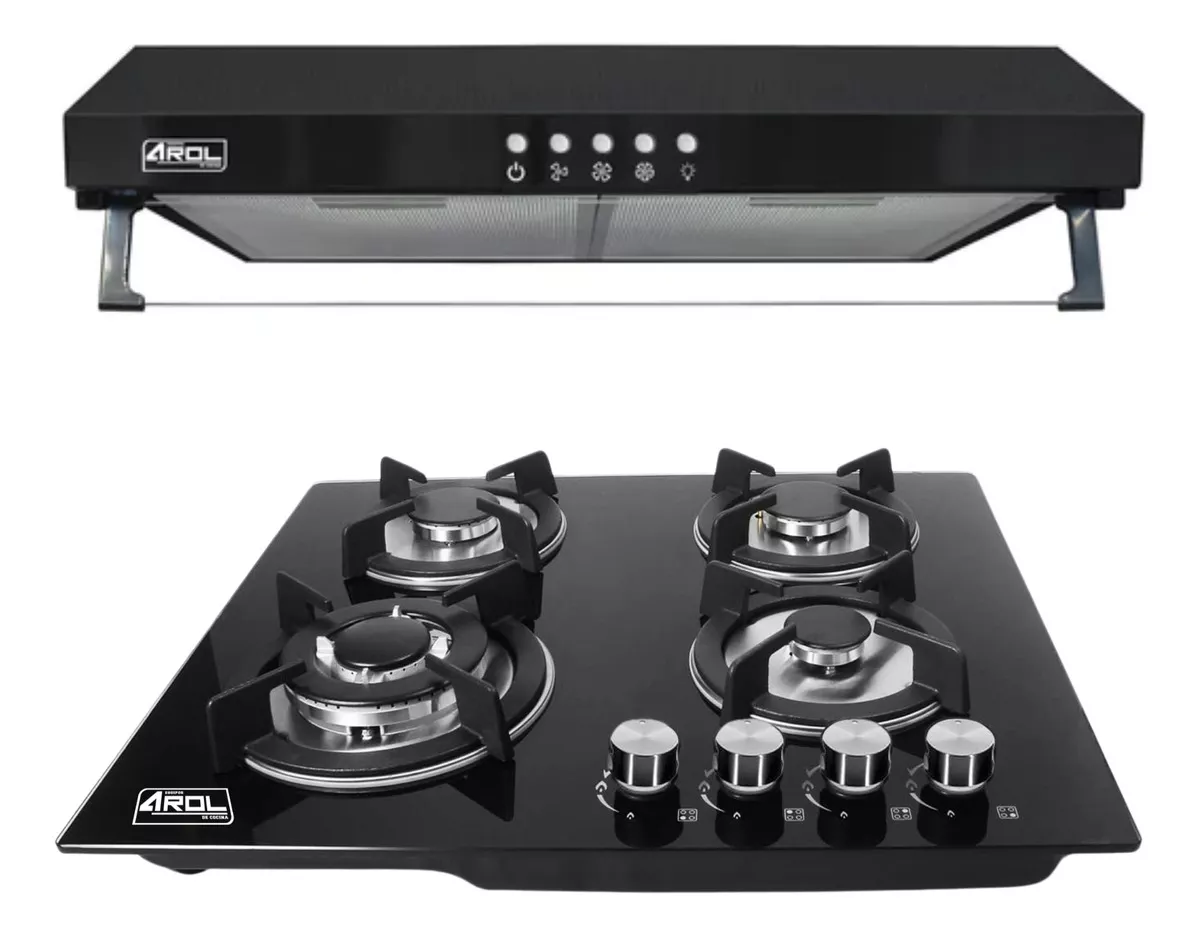 Combo Parrilla Y Campana 4 Quemadores Slim 60 Cm Negro