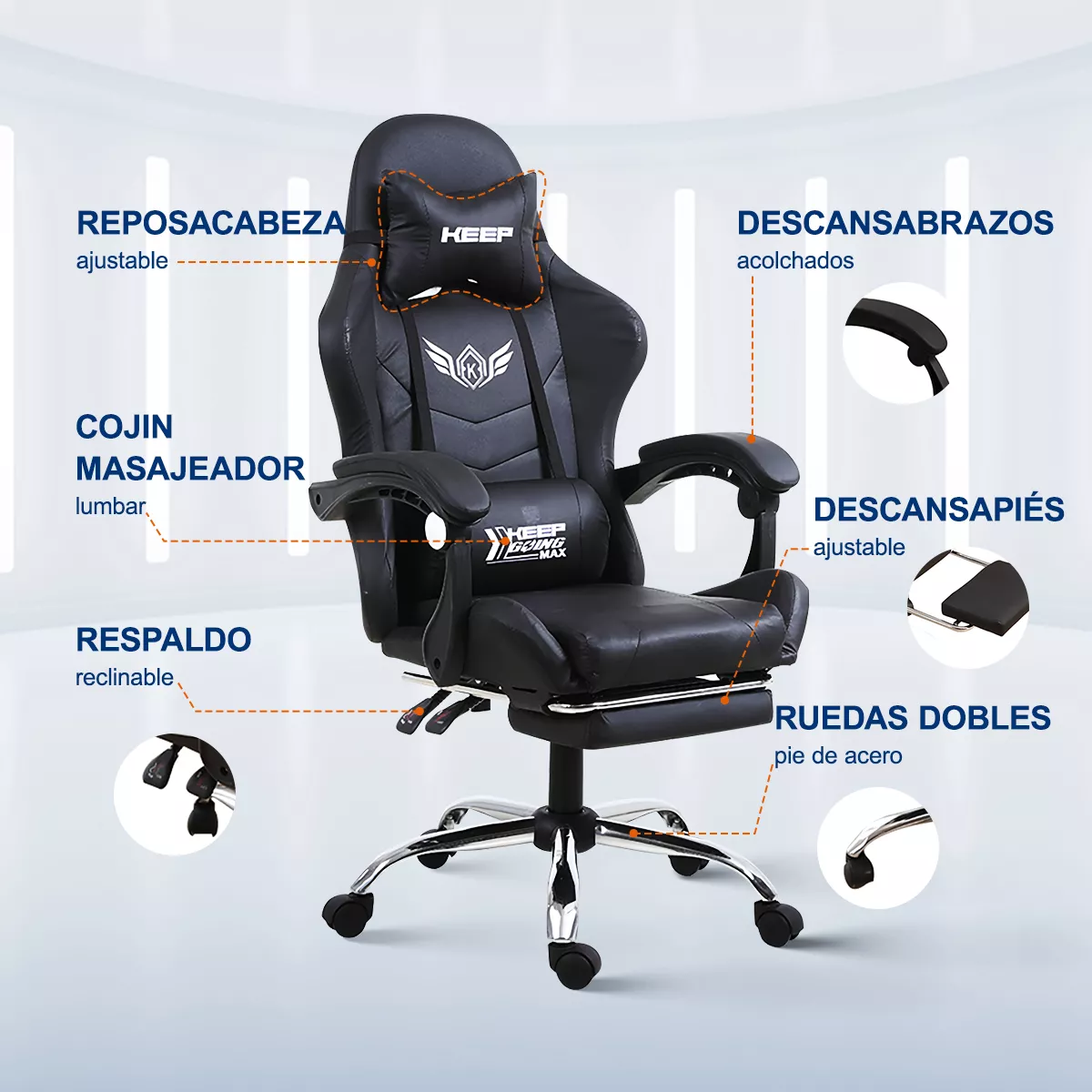 Silla De Escritorio Gamer Ergonómica Con Masaje Lumbar